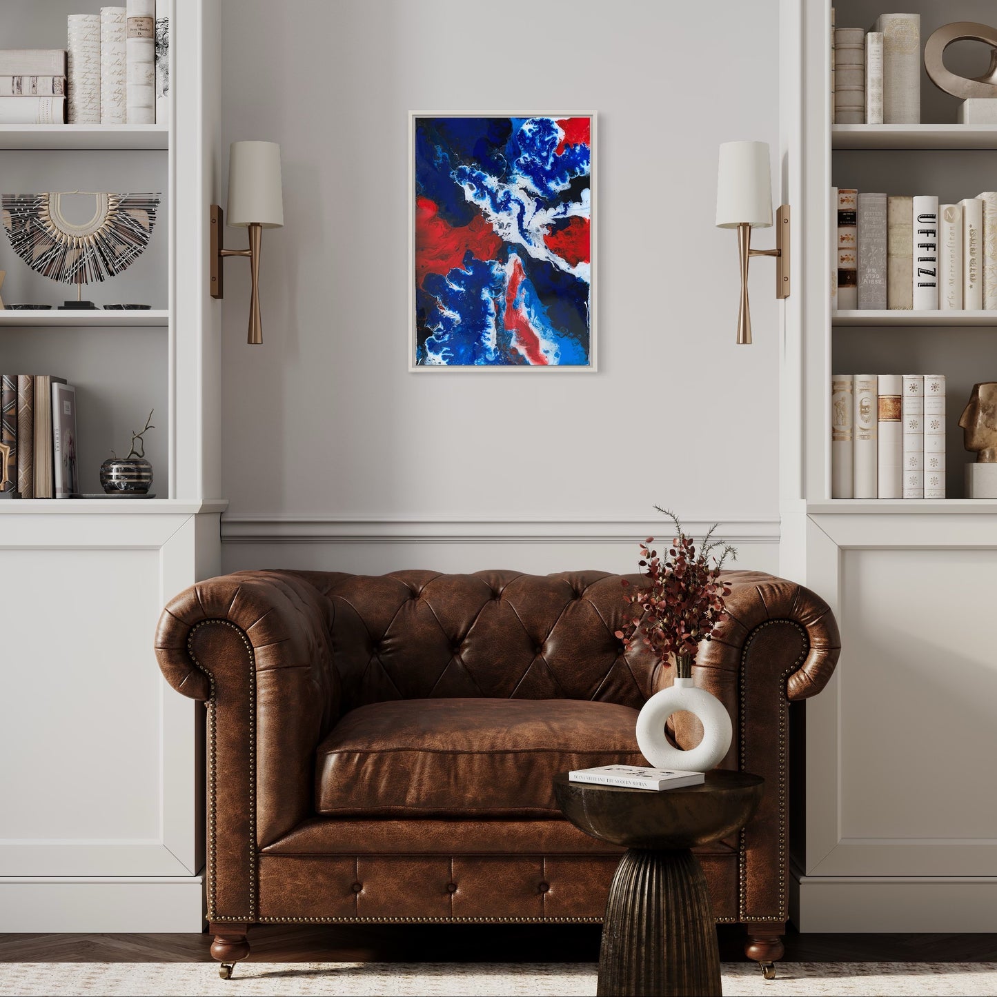 Union Jack British Flag Painting in a traditional british home interior london flat living room